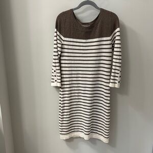 Banana Republic Long Sleeve Brown and Cream Striped Dress